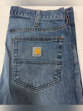 Carhartt Mens Blue Straight Leg Slim Fit Jeans with Yellow Logo Patch 32 x 30